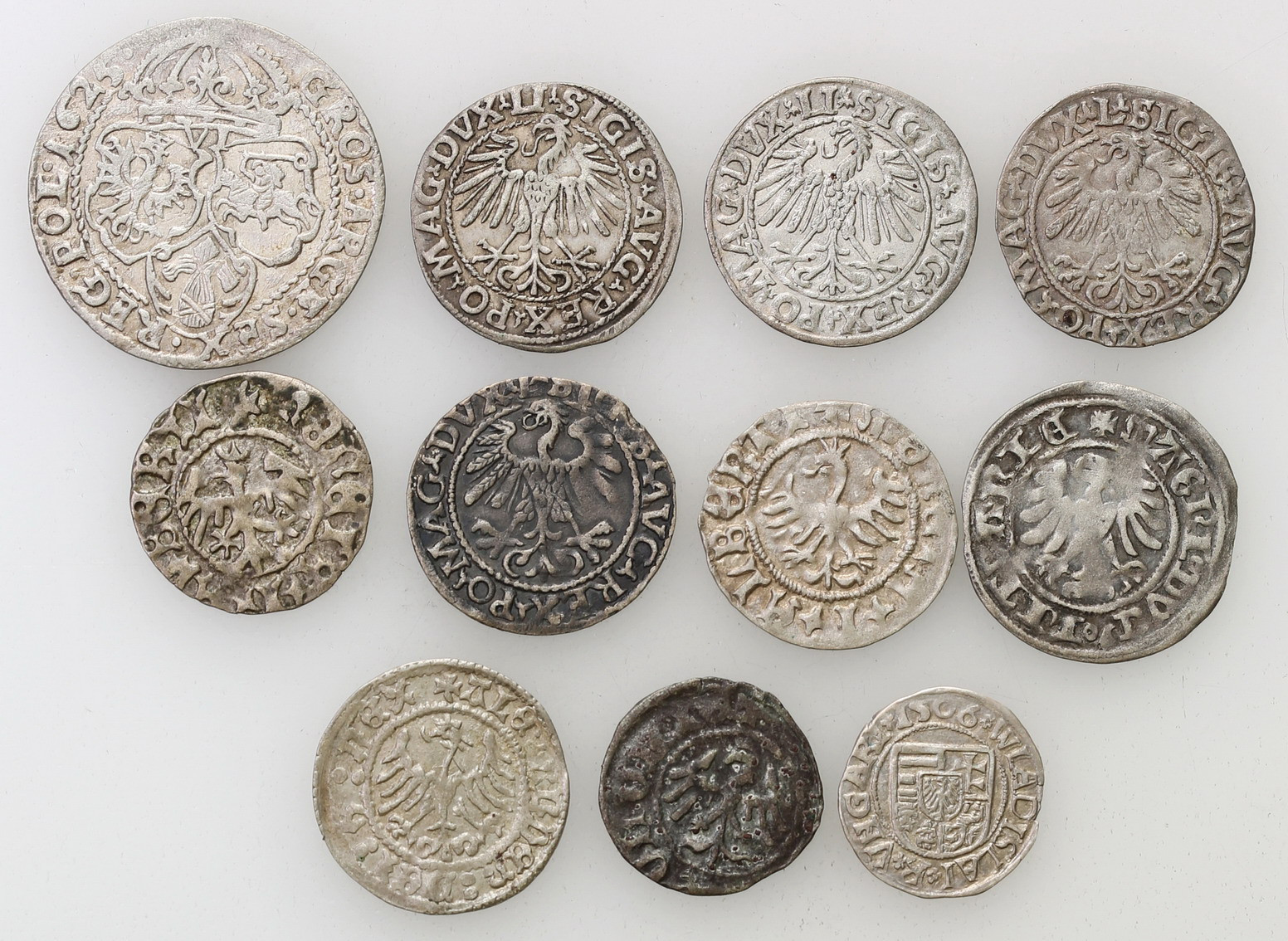 Zygmunt III Waza, Jan I Olbracht, Zygmunt II August. Denar, półgrosz, trzeciak, szóstak, zestaw 11 monet